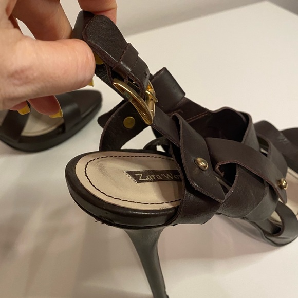 ZARA WOMAN COLLECTION Dark Brown Strappy Platform Heels SZ 40 9 - Picture 7 of 10